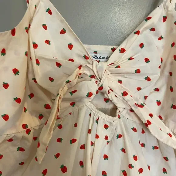 Madewell Women's Size 2 Cotton Tie-Front Keyhole Cami Top in Fresh Strawberries - Picture 5 of 12